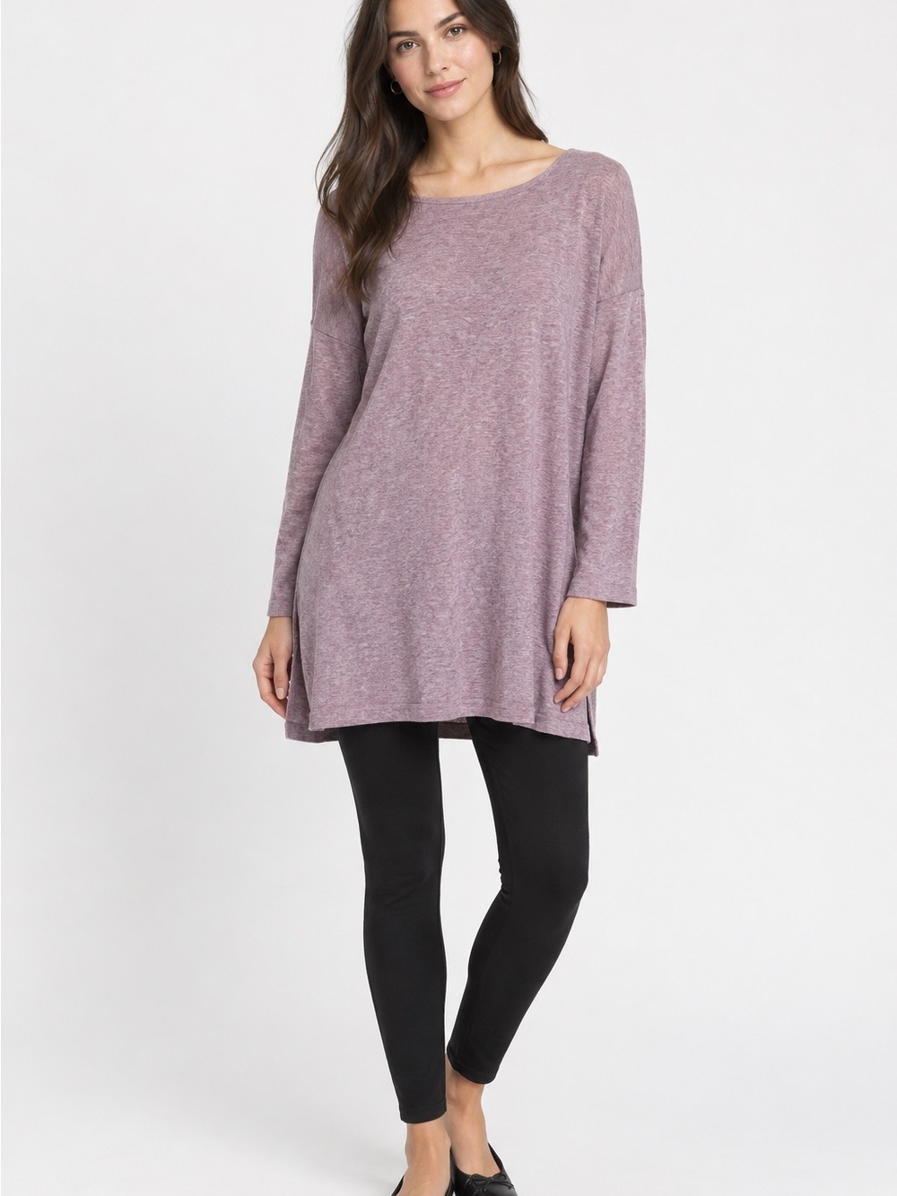 Eileen Fisher Heathered Mauve Longline Knit Tunic Sweater